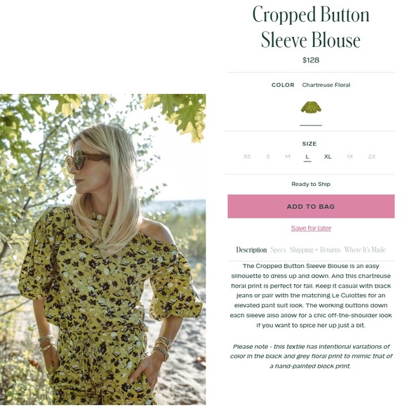 BURU Floral Cropped Button Sleeve Blouse Womens XS Lime Green Silhouette - Picture 2 of 13